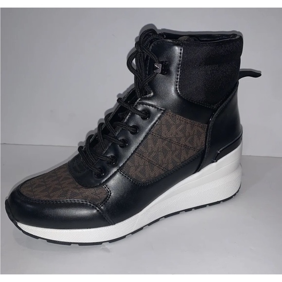 Michael Kors Women Wedge Sneaker Boots Black/Brown/white NWOB - Picture 2 of 12